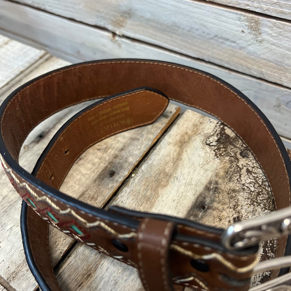 Ariat Brown Leather Turquoise Embroidery Western Cowgirl Belt Small A1518202 - Picture 5 of 14